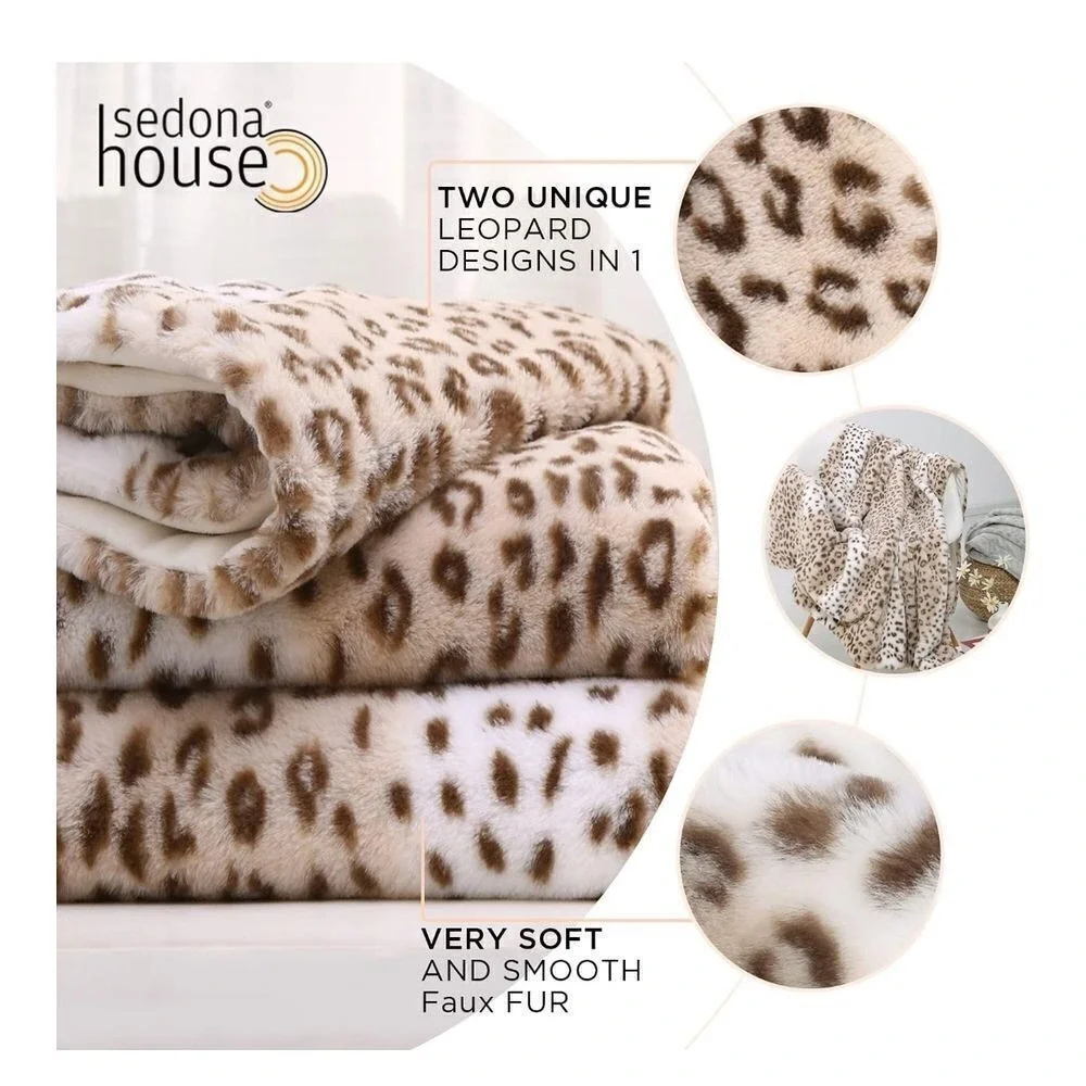 Sedona House Fuzzy‎ Faux Fur Throw Sand Leopard Blanket,Lightweight Plush Cozy